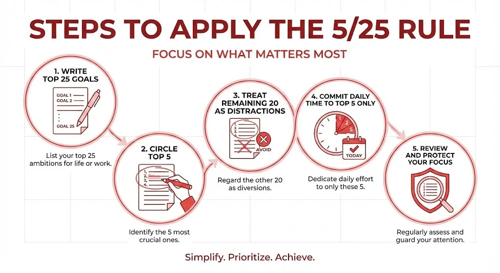 Steps To Apply The 5/25 Rule |  The 5/25 Rule: A Simple Method For Ruthless Focus And Real Progress