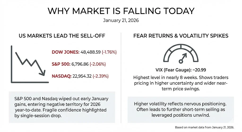 Why Market Is Falling Today: Sharp Fall in US Markets Sets the Tone & Volatility Spikes as Fear Returns
